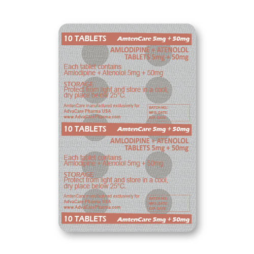 Amlodipine + Atenolol Tablets (blister of 10 tablets)