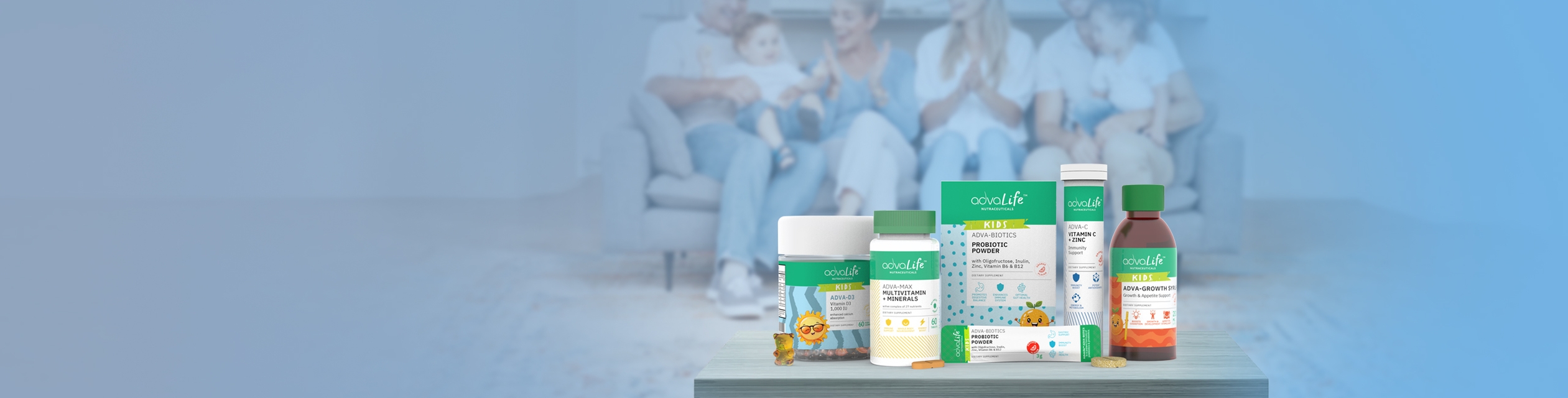 Gama de productos de suplementos AdvaLife fabricados por AdvaCare Pharma.