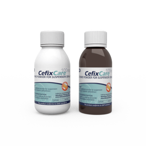 Cefixime pour Suspension Orale (1 flacon en plastique blanc et 1 flacon en plastique ambre)